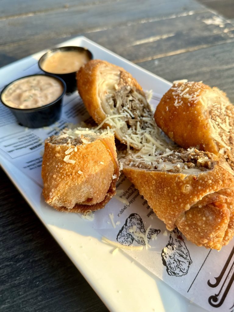 Egg rolls with dipping sauces at Twain's Tavern